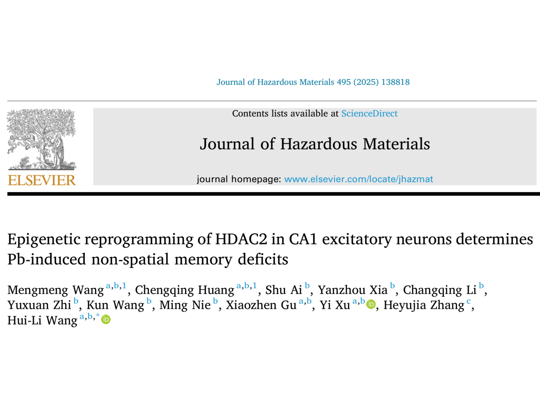 客户文章 | J Hazard Mater | 合肥工业大学汪惠丽团队揭示铅暴露诱发非空间记忆缺陷的作用机制